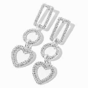 🌬️ Silver Rhinestone 3" Geometric Drop Earrings